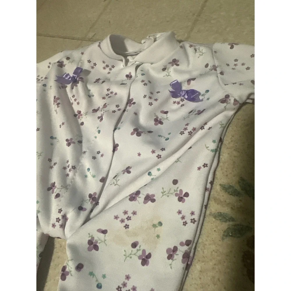 Vintage Baby Doll Floral Sleeper White Purple Flower Footed Outfit with Bottle